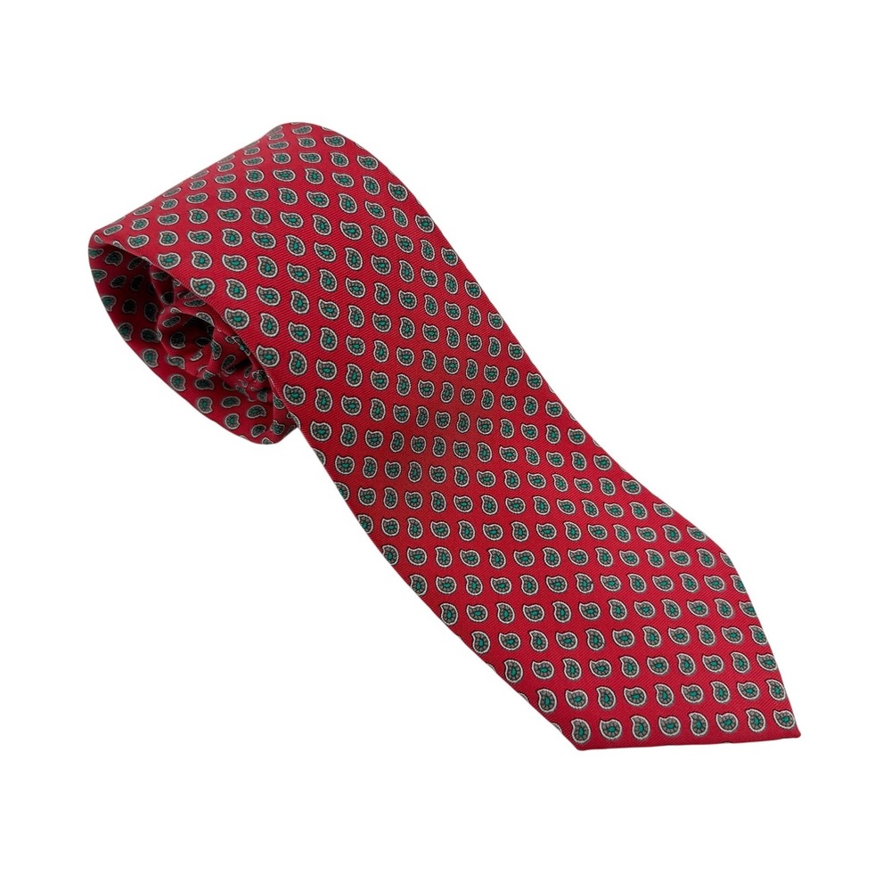 Vtg Polo Ralph Lauren Vintage Red Paisley Silk Tie Hand Made USA Italian Fabric